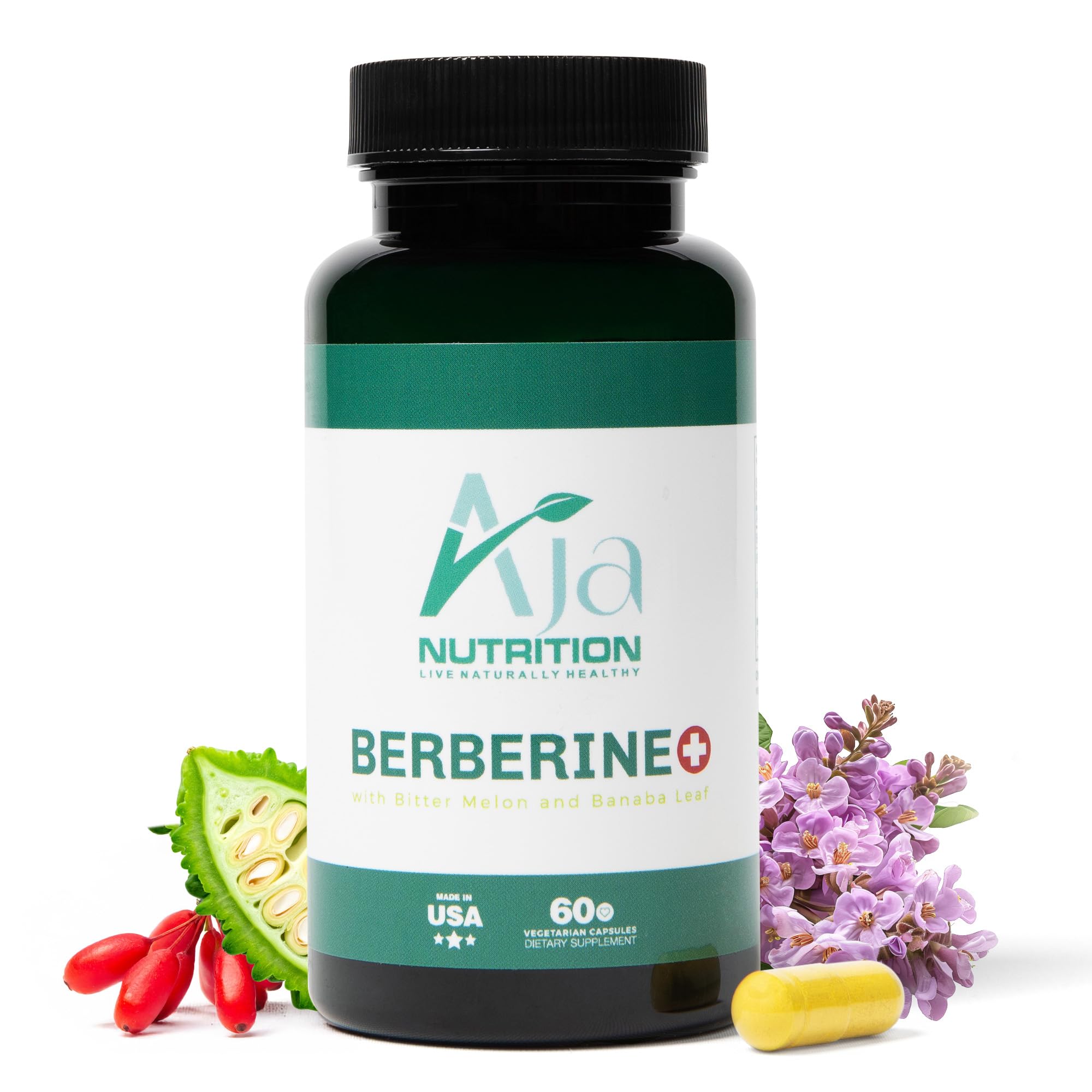 Berberine Plus – Triple Action Metabolic Support Supplement with Berberine HCl 500mg, Bitter Melon & Banaba Leaf – 1250mg Herbal Actives – Energy & Digestive Support – 60 Vegan Capsules