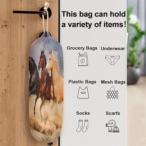 Miniatura 3 de Soporte de bolsa de plástico reutilizable para caballos corriendo de animales, soporte para bolsa de comestibles, lavable, organizador de bolsas de