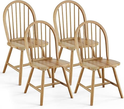 Miniatura 9 de POWERSTONE Juego de 6 sillas de comedor, sillas Windsor de madera con respaldo de husillo, silla de comedor de granja, silla de cocina, color roble