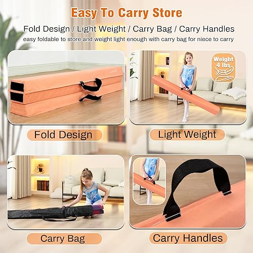 Miniatura 138 de MARFULA Viga de gimnasia plegable de 6 pies, 8 pies y 9 pies, haz de equilibrio de espuma – Extra firme – Cubierta de gamuza – Parte inferior verde