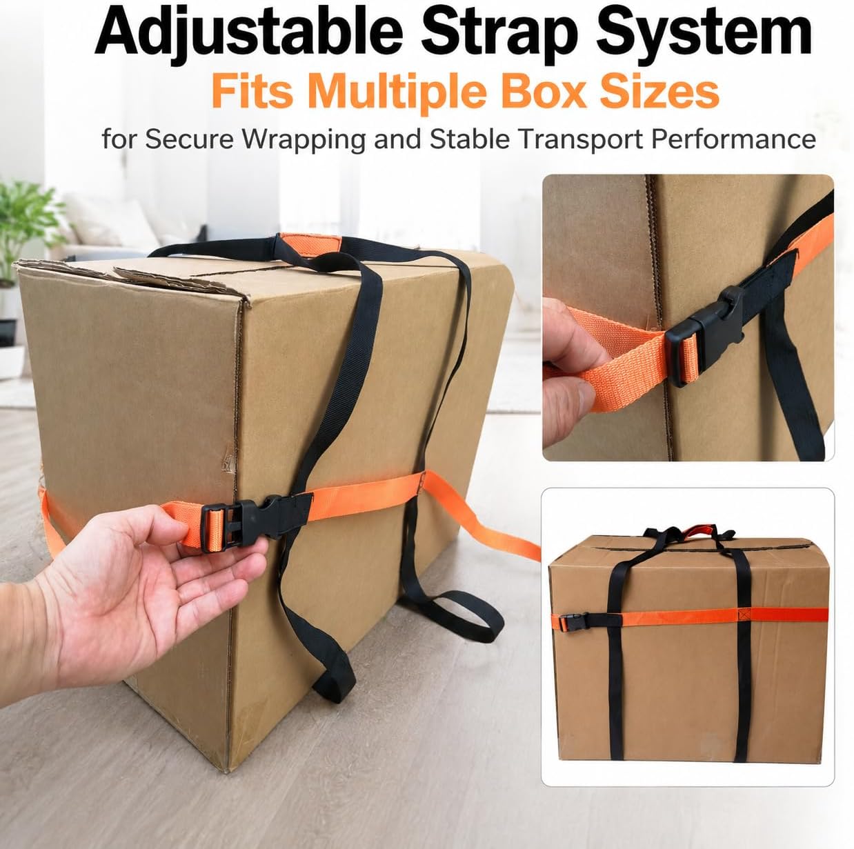 Box Moving Straps with Handle, Heavy Duty Adjustable Carrying Straps for Easy Lifting, Cargo Transport & Moving Supplies, Secure Box Carrier Harness with Reinforced Grip, Reusable Packing Straps