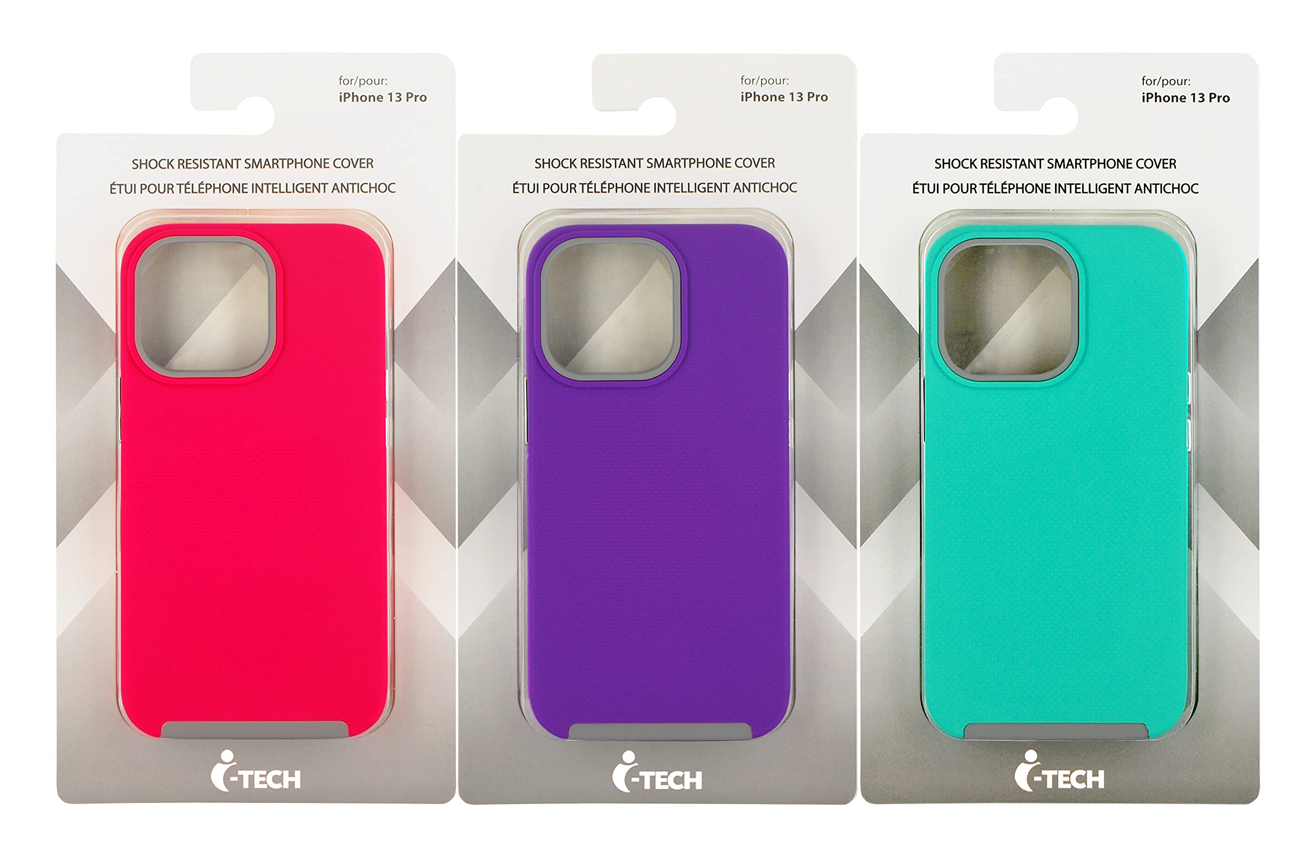i-Tech Compatible with iPhone 13 Pro, Shock Absorbing Rubber, Scratch Resistant Protective Case with Built-in Metal Buttons Fits iPhone 13 Pro (Purple, Pink & Light Green) (3-Pack)