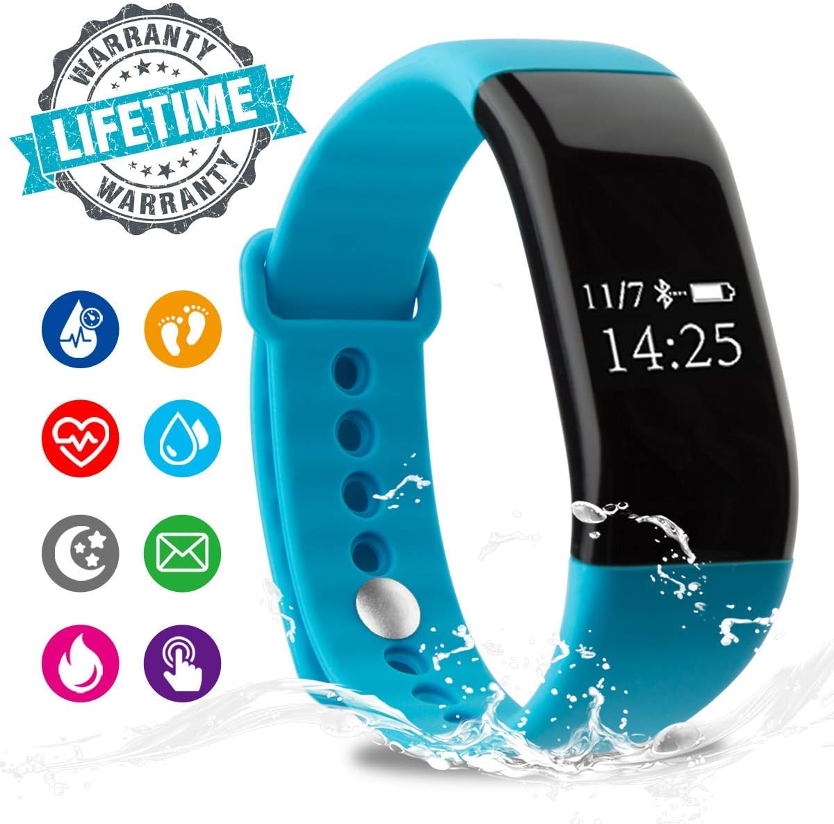 MULKSUL Fitness Tracker, Activity Tracker Watch with Blood Pressure Monitor, Waterproof Smart Fitness Band with Step Counter, Calorie Counter, Pedometer Watch for Kids Women and Men, Android