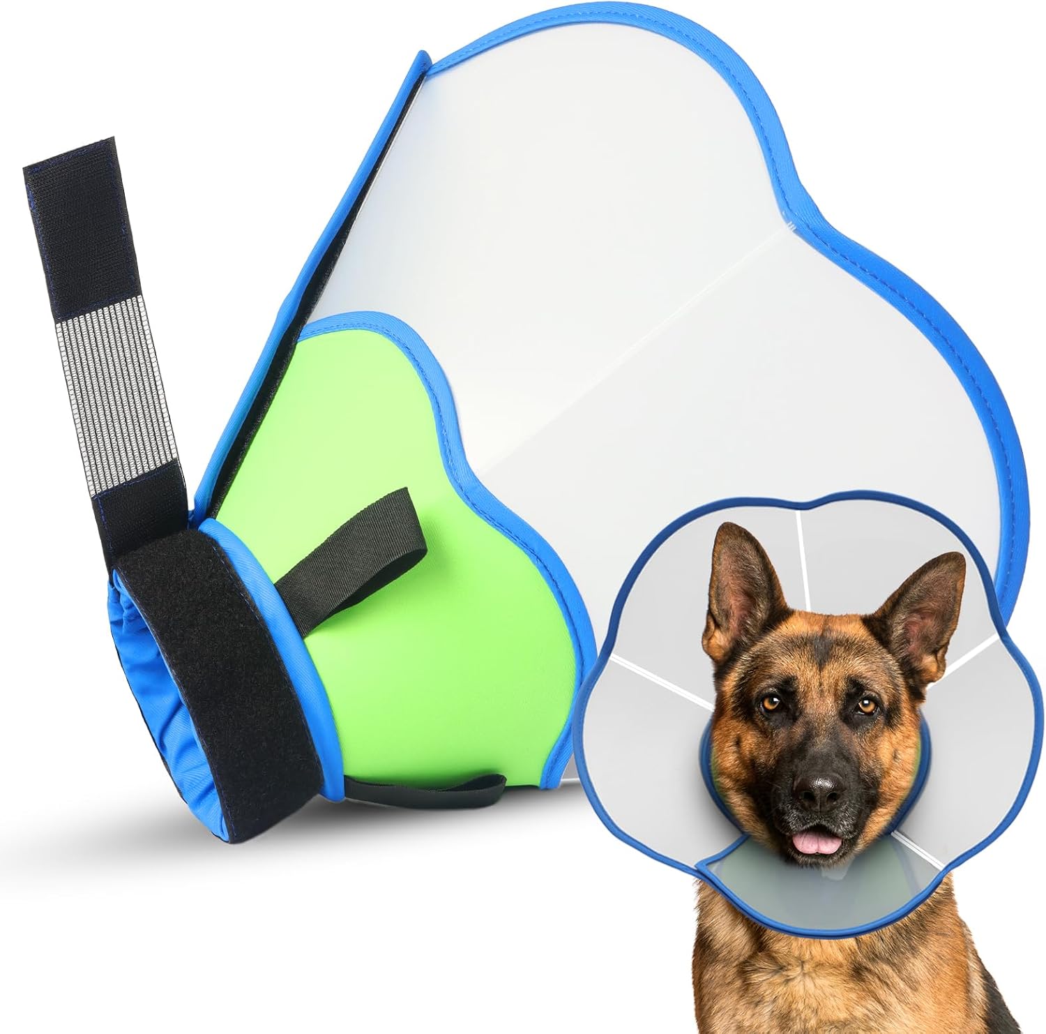 Hard & Heavy Plastic Dog Cone Collar Alternative for Extra Large Dogs(Adult Lab Golden GSD), Pet Neck Head Protective Cone Anti-Lick, Adjustable Elizabethan Recovery Collar Cone of Shame for Healing Blue Green XL(Neck Girth:16.9"-20.8")