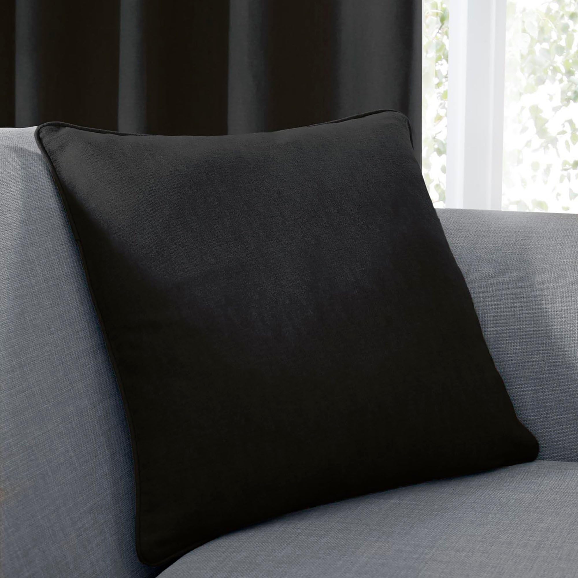 Fusion - Black Cushion (43 x 43cm) - 100% Cotton - Filling Included - Black Cushions with Covers Included/Cushion Inserts - Matching Curtains Available - Sorbonne Collection