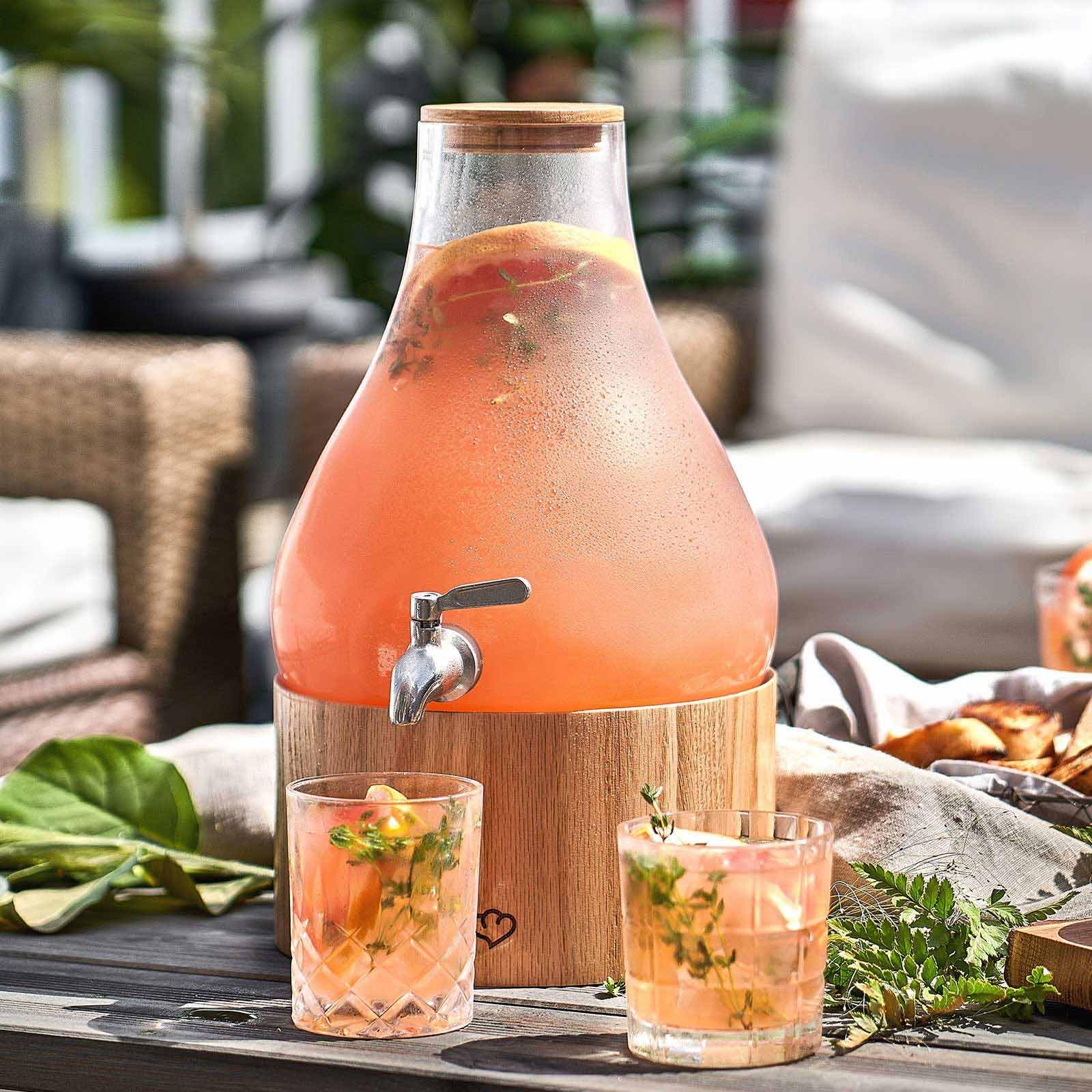 SPRINGLANE Glas Getränkespender 5,5 L Gloria mit Edelstahl-Zapfhahn & Ständer aus Gummibaumholz, Limonaden-Spender, Vintage Design Mason Jar