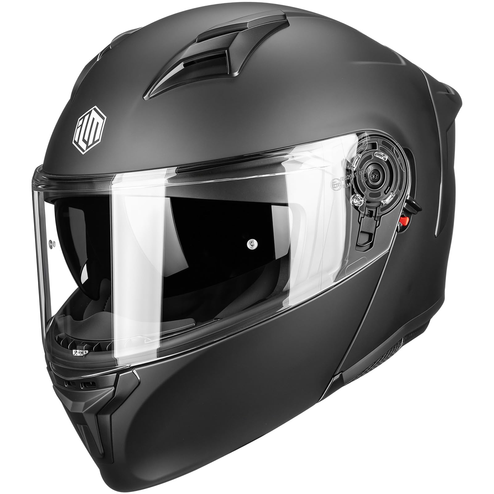 ILM Składany kask motocyklowy Mężczyźni Kobiety ECE 22.06 z podwójnym wizjerem kask integralny model FF959, matowa czerń, M
