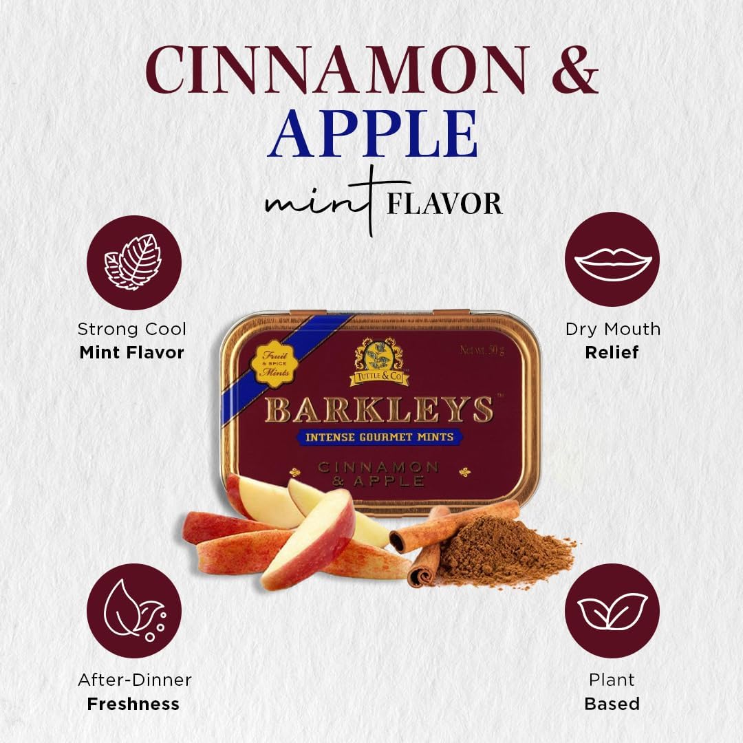 Barkleys Gourmet Cinnamon & Apple Breath Mints - For Party, After Dinner, Wedding, Every Day Use-Vegan Cinnamon Mints In Reusable Travel Tins, 1 Pack - 50 Count Each Barkleys Gourmet Cinnamon & Apple Breath Mints - For Party, After Dinner, Wedding, Every Day Use-Vegan Cinnamon Mints In Reusable Travel Tins, 1 Pack - 50 Count Each