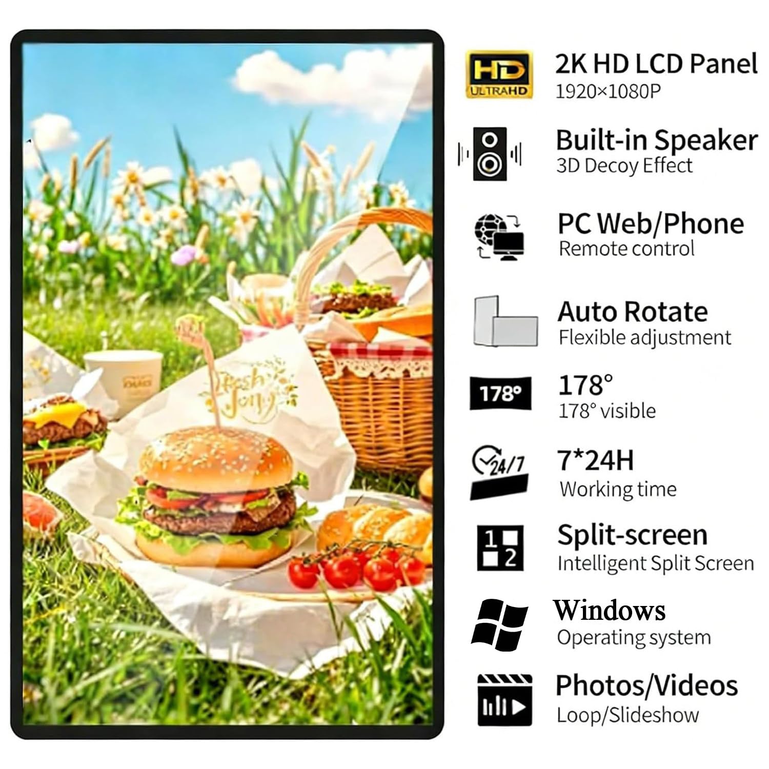 Ścienny Ekran Digital Signage, Cyfrowy Wyświetlacz Reklamowy 18.5"