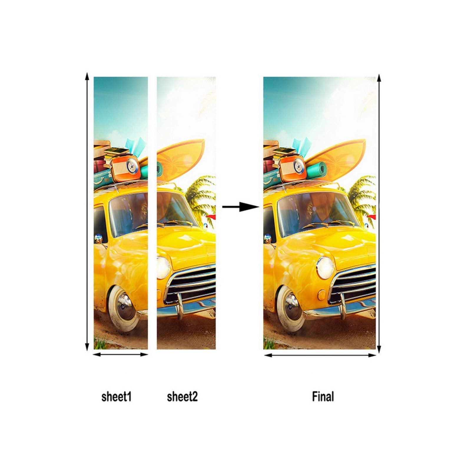 A.Monamour Adesivo Porta Autoadesiva Auto Retrò Con Tavola Da Surf E Valigie Su Una Spiaggia Con Palme Vinile PVC Adesivi per Porte Interne 3D Pellicola Adesiva Poster Sticker Murale Decorazione