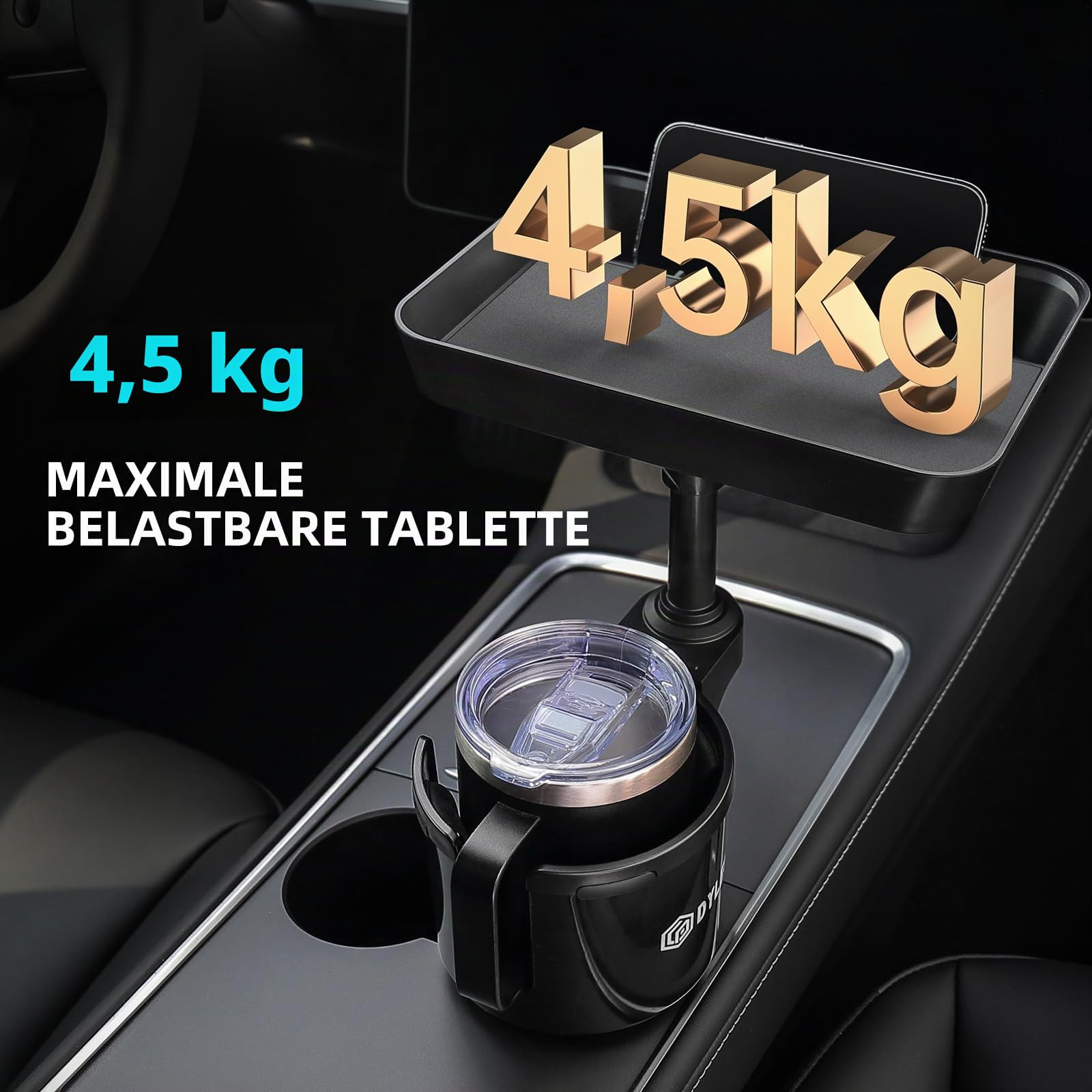 DYLEN Getränkehalter Auto, Becherhalter Auto mit 24cm abnehmbarem Tisch | Flaschenhalter Auto Kompatibel mit Stanley, andere große Flaschen in 0,5-1,5L (7,0-10,7 cm)