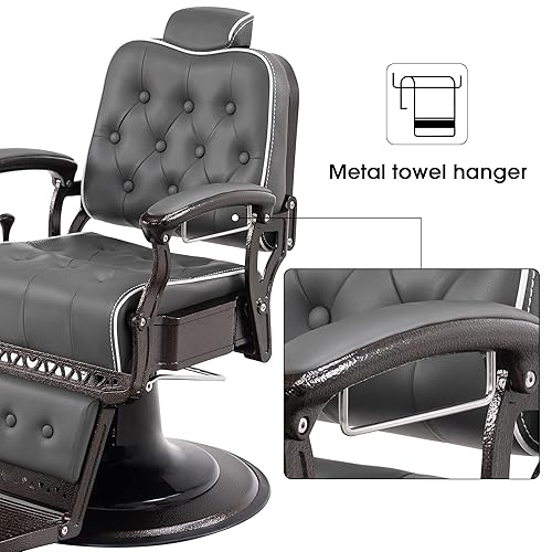 Miniatura 8 de BarberPub Silla de peluquero vintage de metal resistente Bomba hidráulica reclinable multiusos Silla de spa de belleza Equipo de peinado del cabello