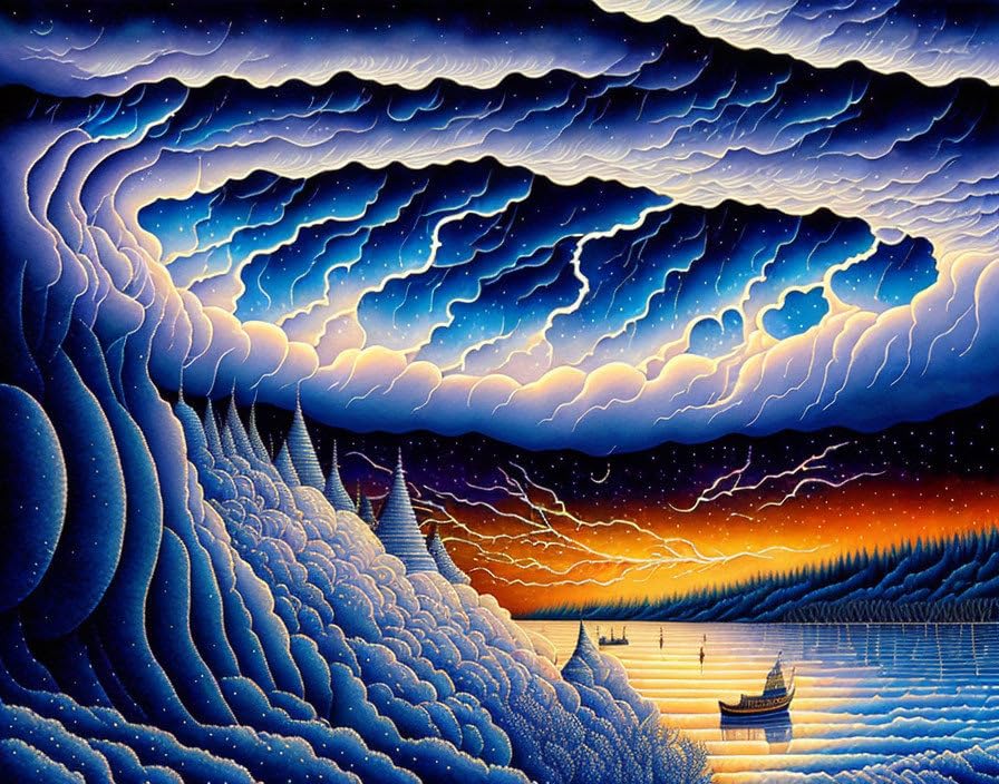 Affiche sur toile lightning thunder storm midnight illustration sans cadre 58x90 cm