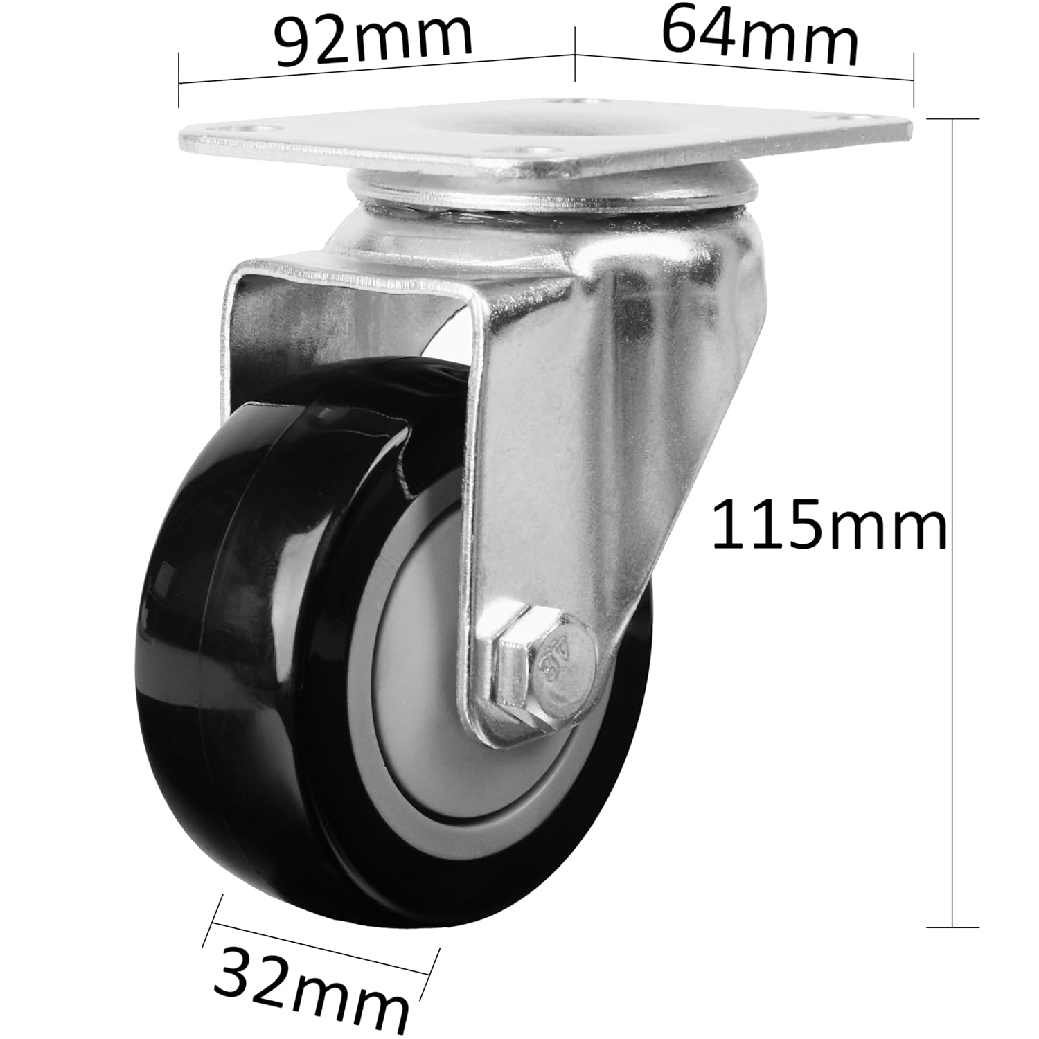 Finnhomy 3 Inch Swivel Casters Wheels Set of 4 Heavy Duty Plate Casters Premium Polyurethane PU Wheels for Furniture/Workbench Load Bearing 2,200 Lbs Anti-wear Smooth Casters Black (Free Screws)