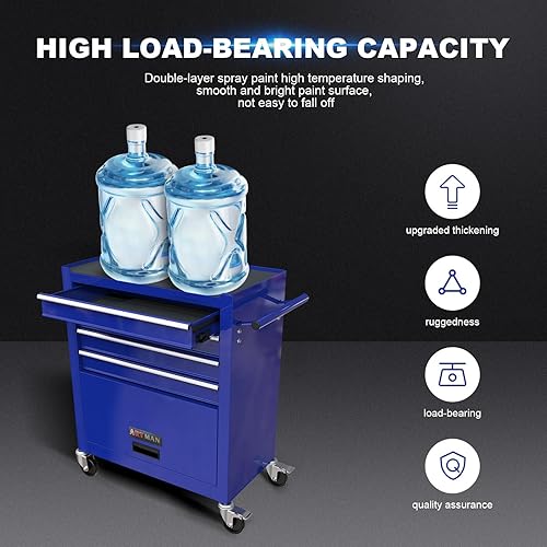 Miniatura 4 de Cofre de herramientas con 233 piezas, gabinete de herramientas azul de 4 cajones, carrito de herramientas rodante sobre ruedas para mecánicos, caja