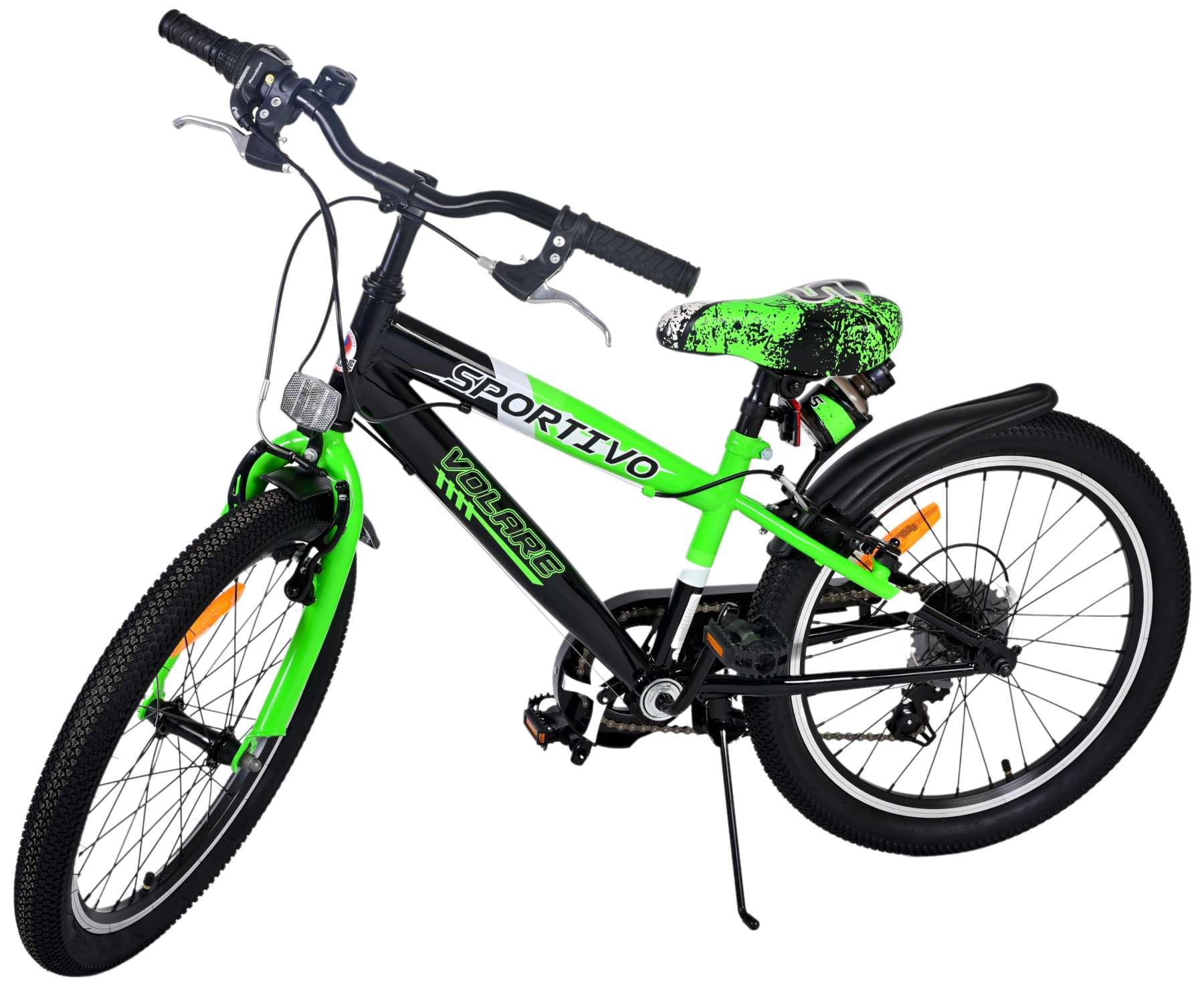 Volare Bicicletta per bambini 20 pollici per bambini 6-8 anni Sportivo verde elettrico con campanello, portabottiglie, ruote pneumatiche e 7 marce