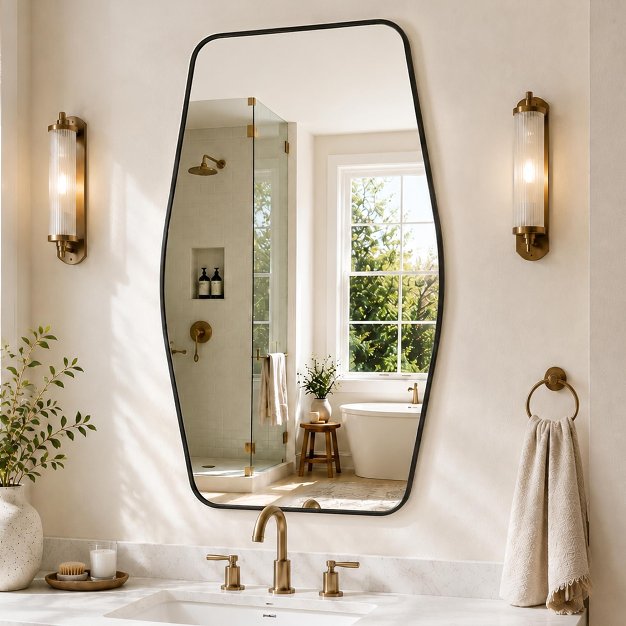 Pocetry Matte Black Tapered Rectangle Bathroom Mirror, 24X36 Inch