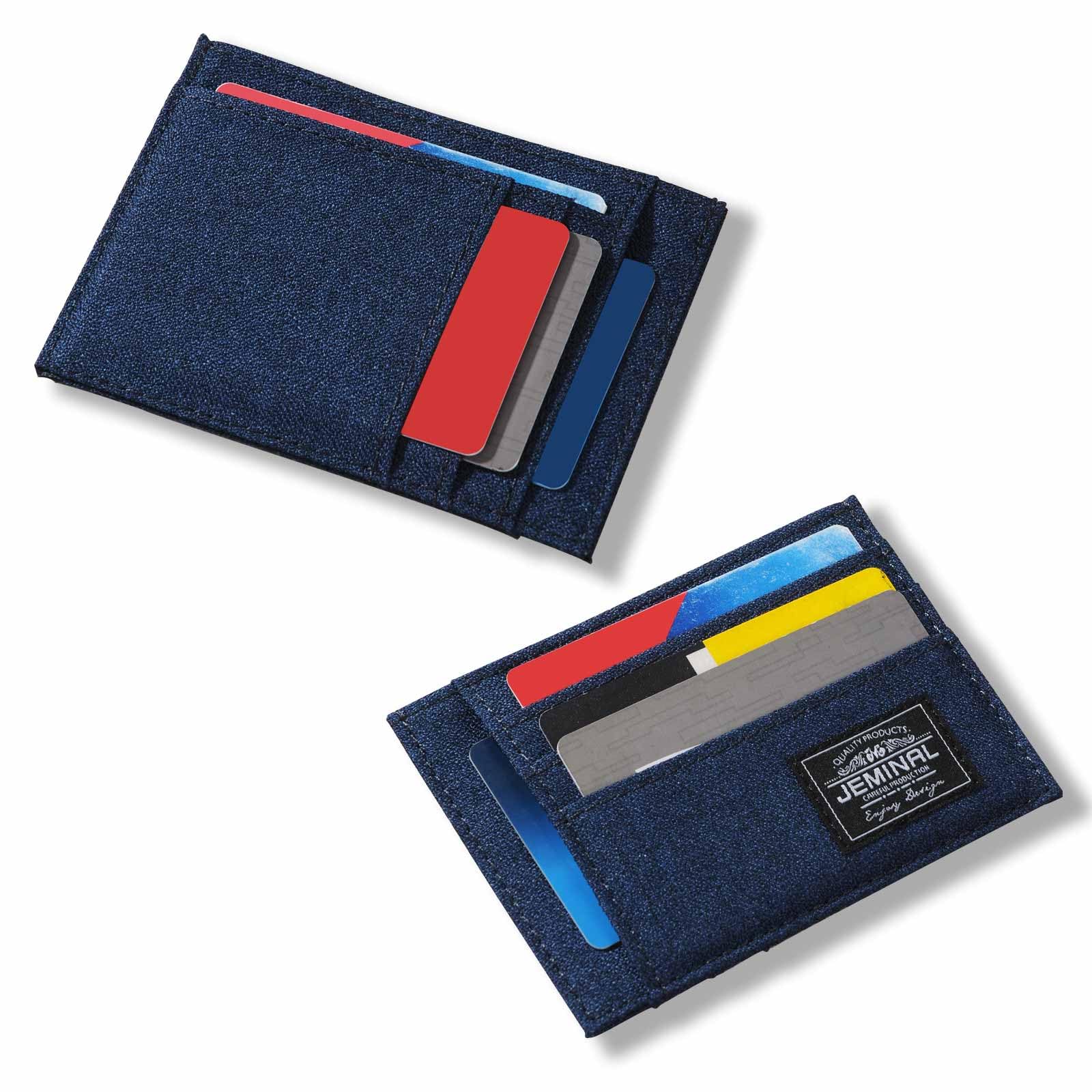 JEMINAL Slim Canvas Card Holder Wallet for Men & Women, 8 Card Slots + Cash Compartment, Thin 0.2 Inch Minimalist Front Pocket Wallet, Durable Denim