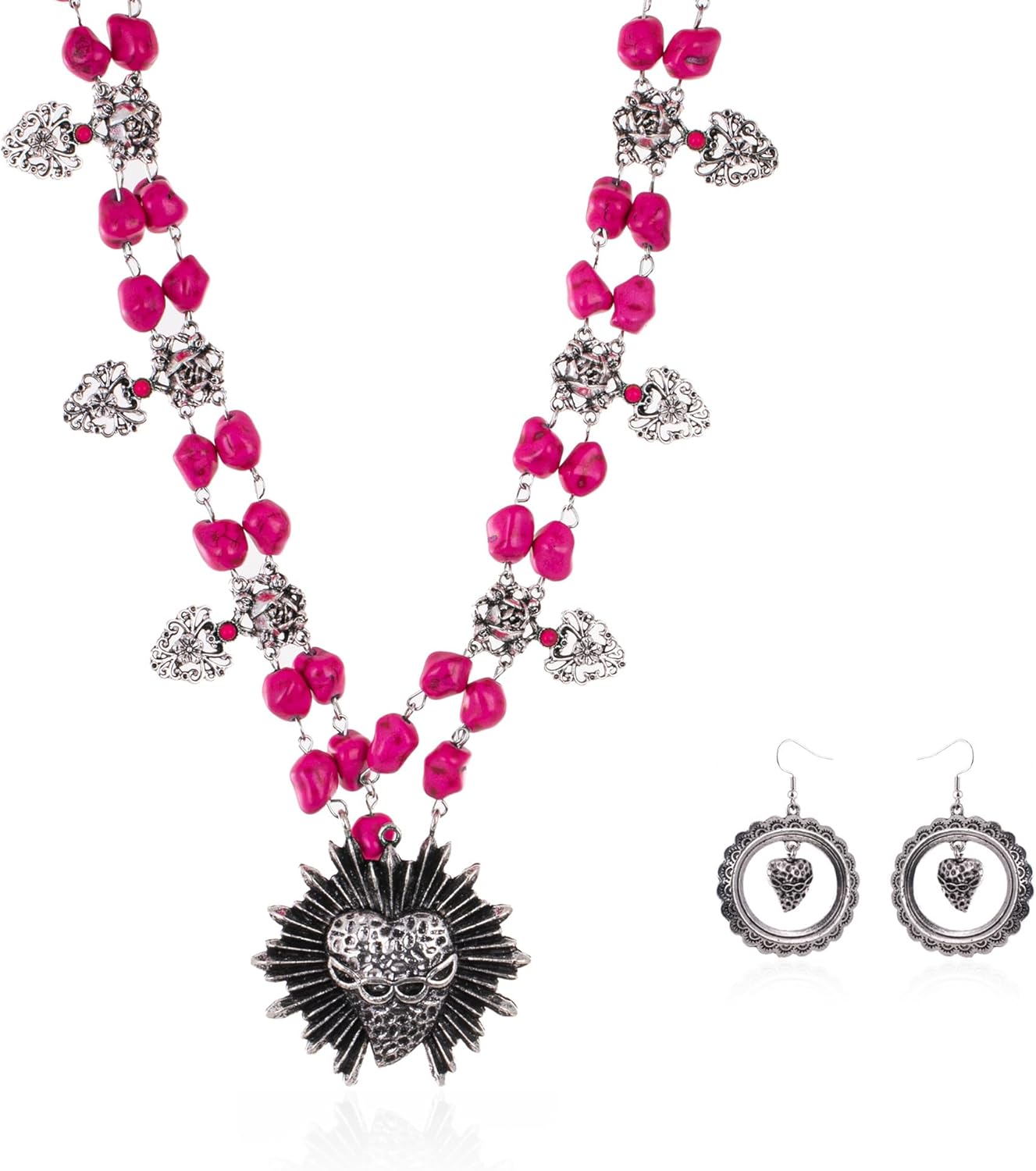 Montana West Wrangler 3 Pieces Jewelry Set for Women Western Cowgirl Necklace Earring Set.