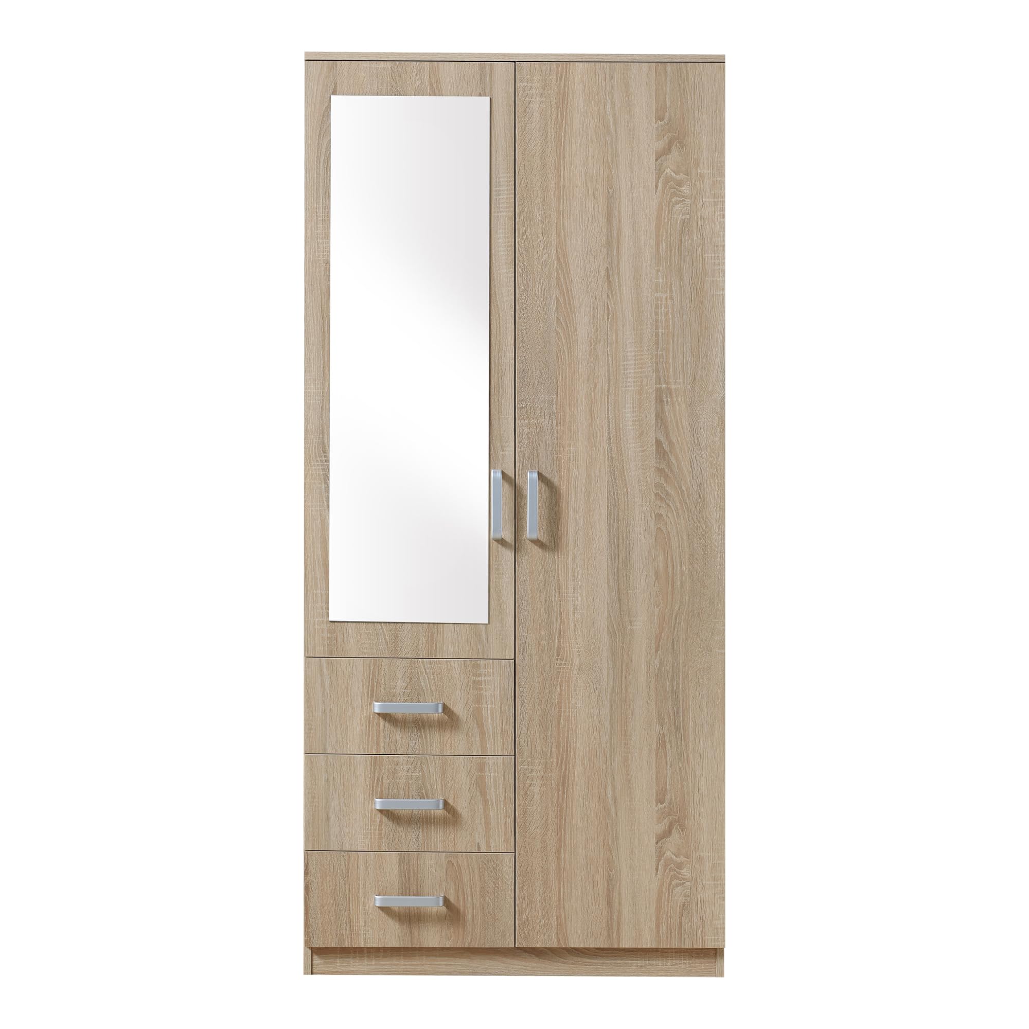 [en.casa] Armadio Guardaroba per Camera da Letto Armadio Chiuso con Ante Scomparto con Asta Appendiabiti Cassettiera e Specchio 176 x 80 x 52 cm MDF, Effetto Rovere Sonoma