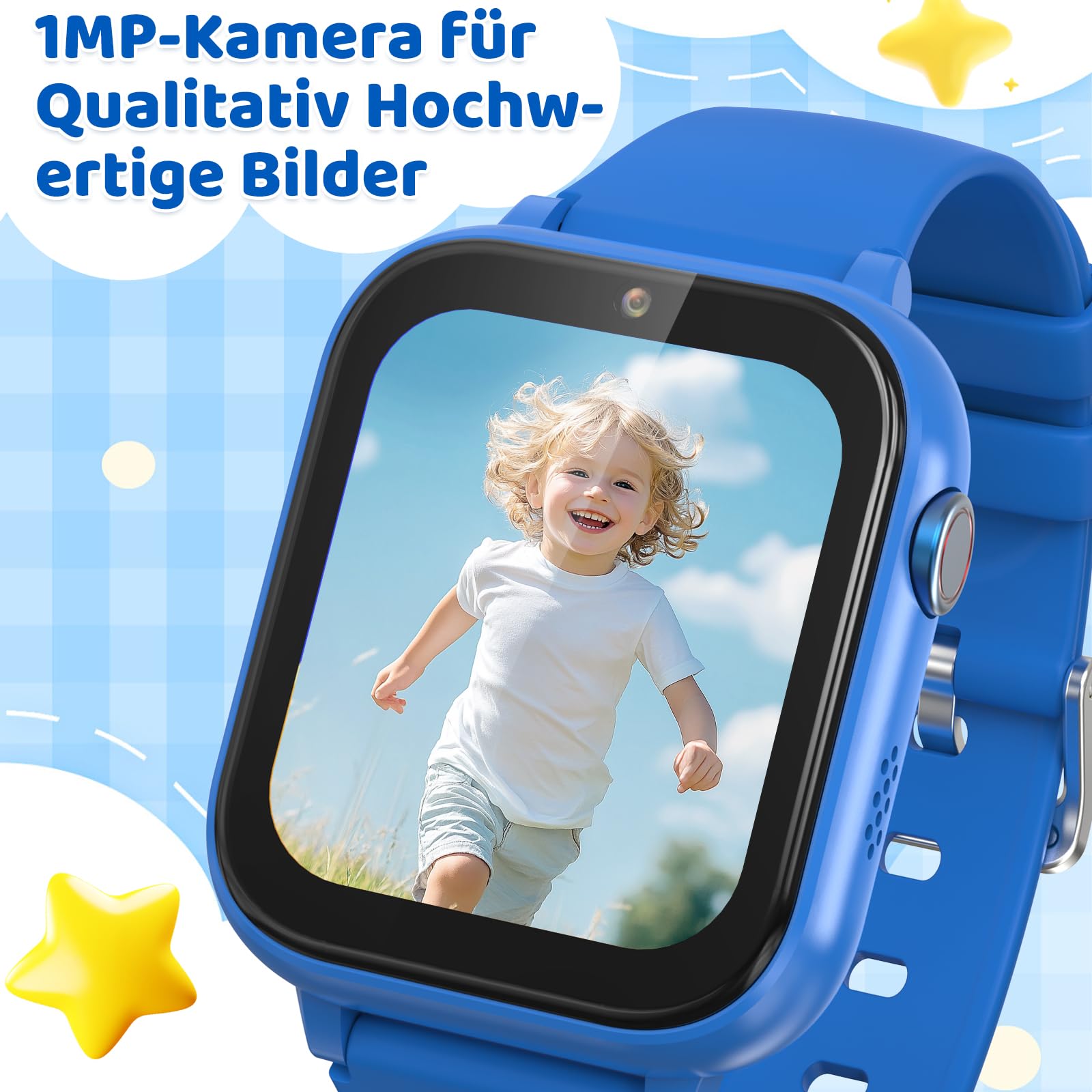 4G Reloj inteligente para niños con función de llamada de voz, reloj de teléfono, reloj para niños con cámara de fotos juegos despertador pantalla táctil función llamada impermeable IPX7, azul