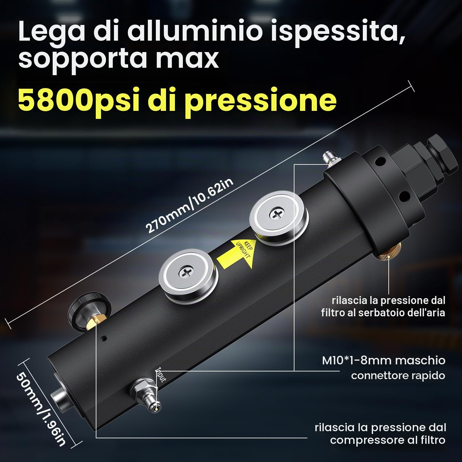Filtro professionale per compressore d'aria PCP – GX 5800PSI separatore olio/acqua con magnete e montaggio a vite, con valvola di tenuta della pressione 2000 psi, filtro aria secca per bombole