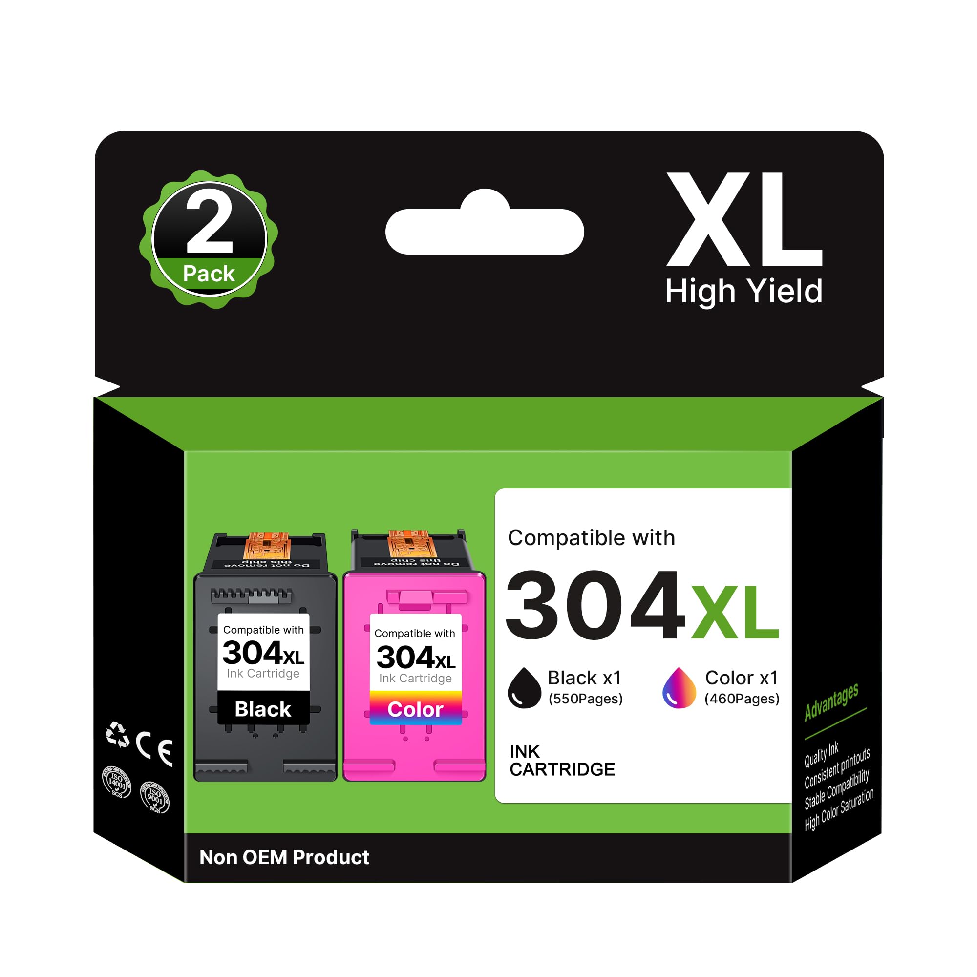 304 XL 304XL Multipack Kompatibel für HP 304 Druckerpatronen 304XL für HP Envy 5030 Druckerpatronen 5010 5032 5020 DeskJet 3750 2630 3760 3762 3720 2620 (304 XL Schwarz Farbe, 2er-Pack)