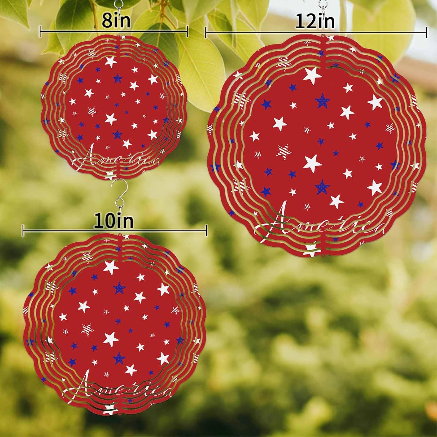 American Stars on Red Wind Spinner for Garden Yard 3D Stainless Steel Hanging Wind Spinners, Independence Day USA Stripe Star Spinners Outdoor Metal Decor for Lawn Patio Home