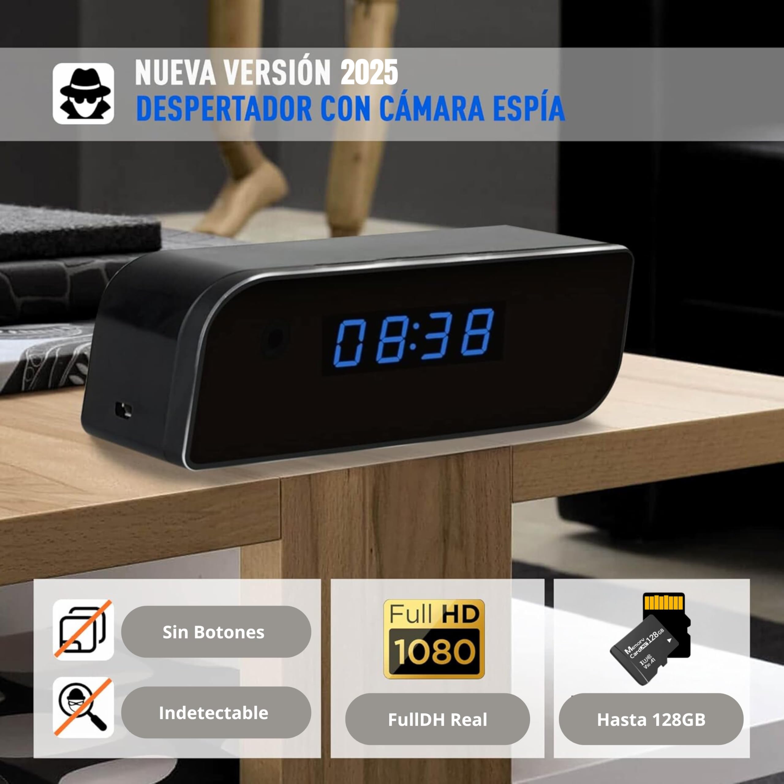 Camara Espia WiFi Camuflada, Mini Camara Espia Oculta Reloj, Camara Vigilancia Domicilio (sin Luz de Grabación sin Botones) Totalmente Indetectable 1080P Real, Visión Nocturna No Invansiva
