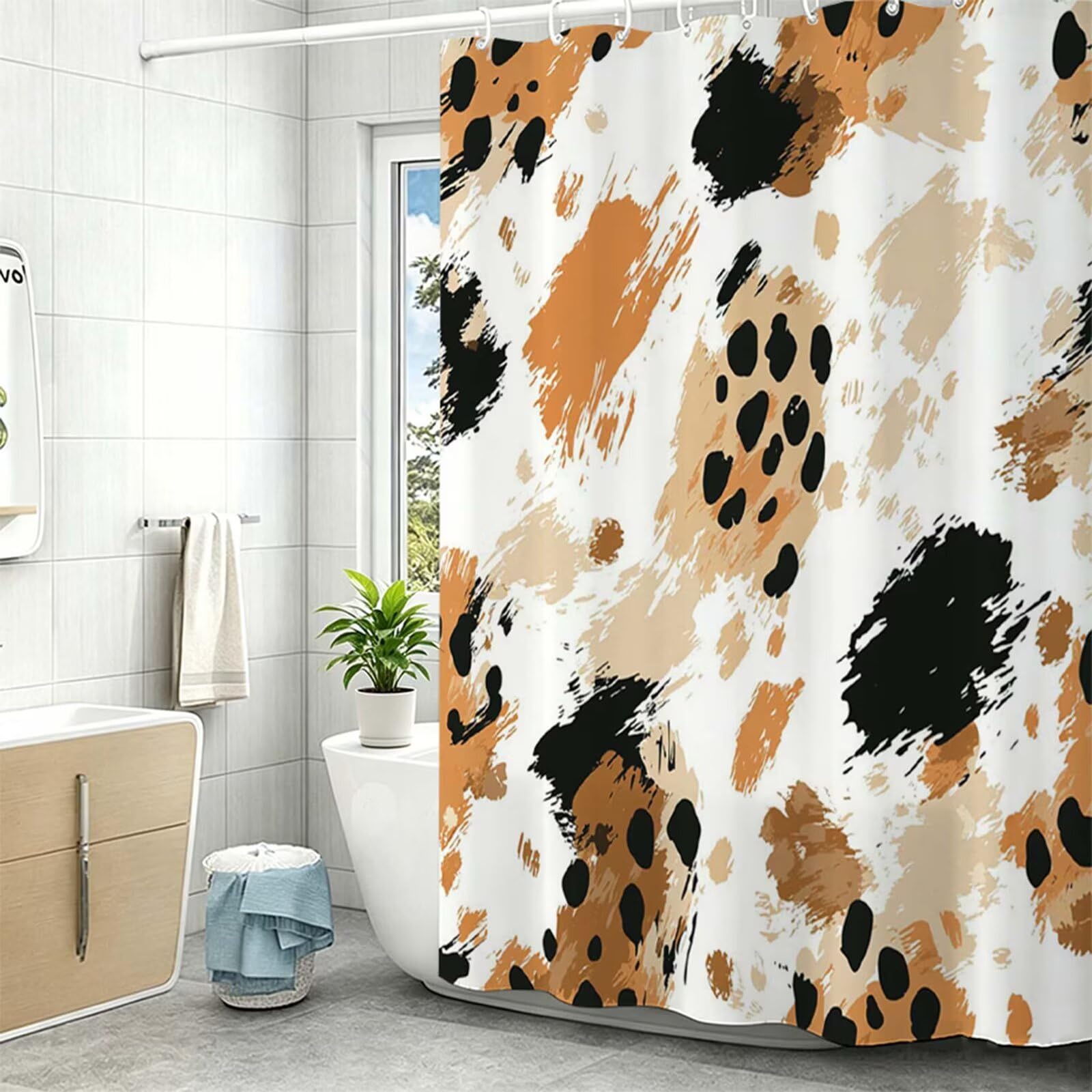 Tenda Doccia in Poliestere Marrone,Tende per Doccia Extra Lunga 180x240cm,alla moda Tenda Vasca da Bagno Tessuto Lavabile,Impermeabile e Facile da Pulire,con 12 Ganci,Decorazione per Bagno,Hotel Z-360