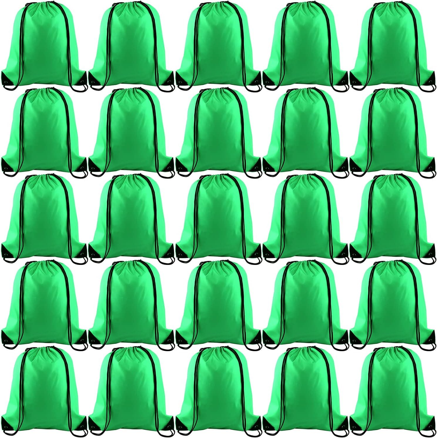PLULON 25 Pcs Green Drawstring Backpack Bags Bulk String Backpack Cinch Sack Pull Sport Gym Backpack Bags for Yoga Traveling Outdoor Sports