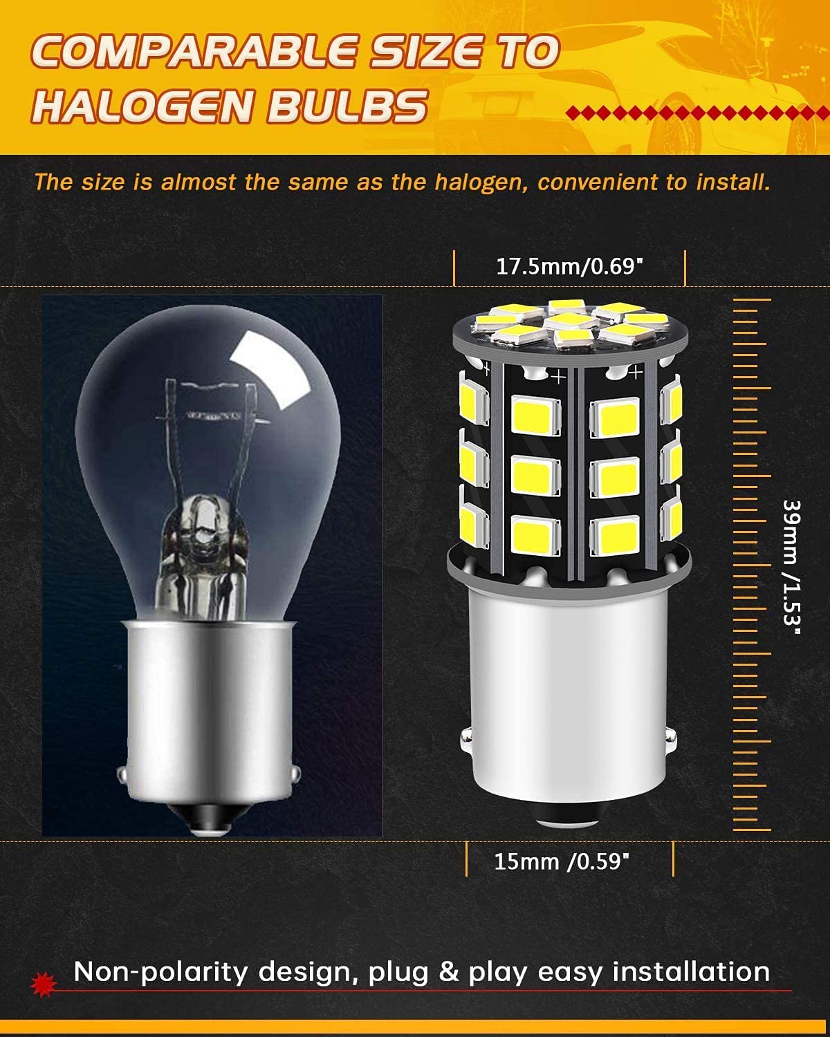 Defvnsy P21W BA15S 1156 żarówka LED, 6000 K, białe żarówki cofania, 12-24 V DC/AC, tylne światło hamowania, światła do jazdy dziennej, 1141, 1003, 7506, zamiennik żarówki LED (4 sztuki)