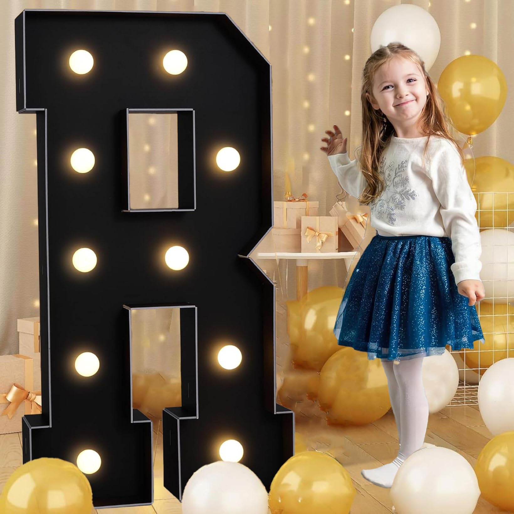Lettera R con luce a LED, pre-tagliata, in schiuma, luminosa, decorazione per proposte di compleanno, anniversario, matrimonio, 100 cm, colore: nero