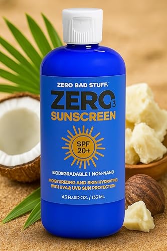 Miniatura 6 de ZERO SPF 20 Protector solar natural, protector solar UVA/UVB para deporte y uso diario, loción solar amigable con los arrecifes de coral, fabricado