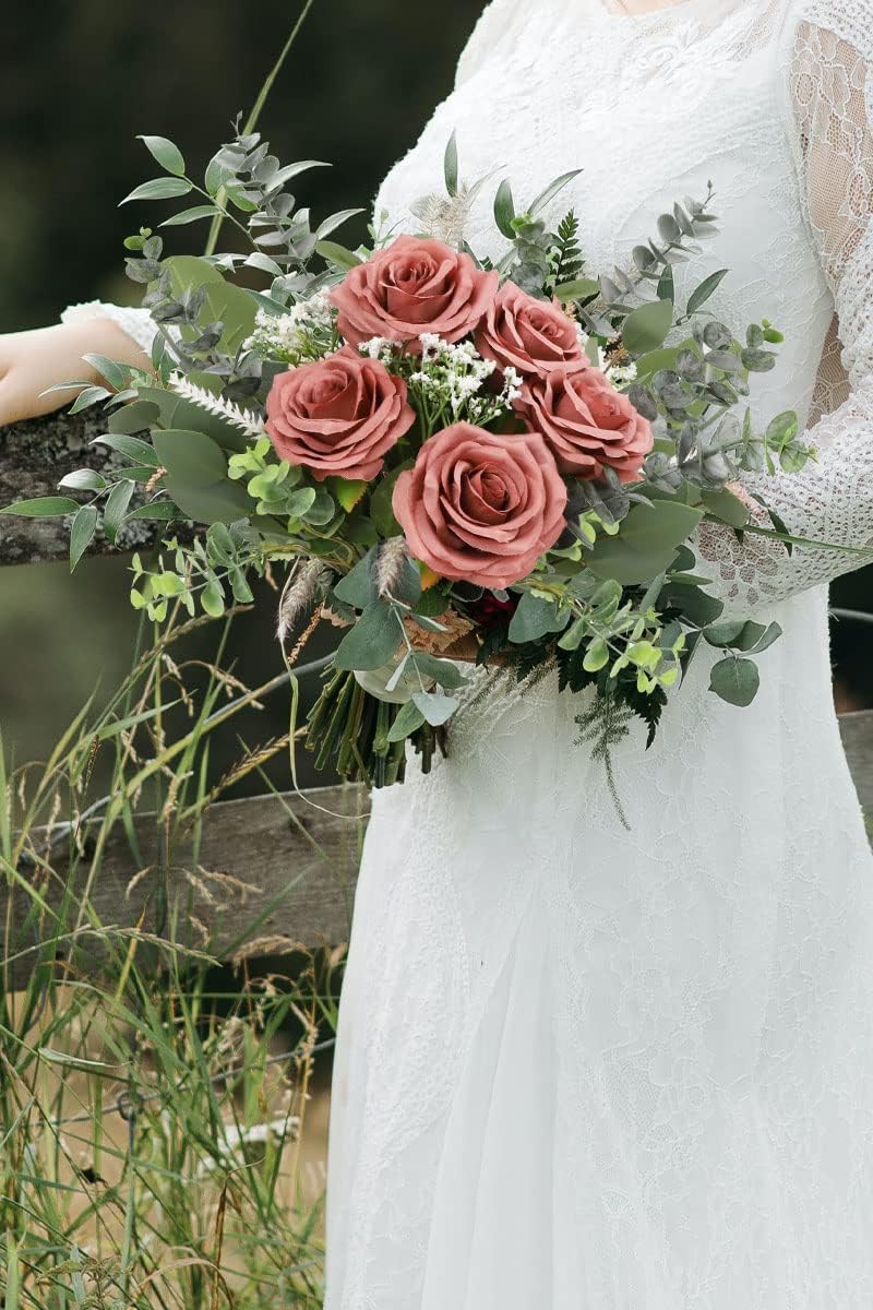 LVEFIT Artificial Rose Flower Dusty Rose Flowers Silk Flowers 12 pcs with Long Stem Silk Roses Bouquet for Wedding Bridal Shower Party Home Decoration - Image 8
