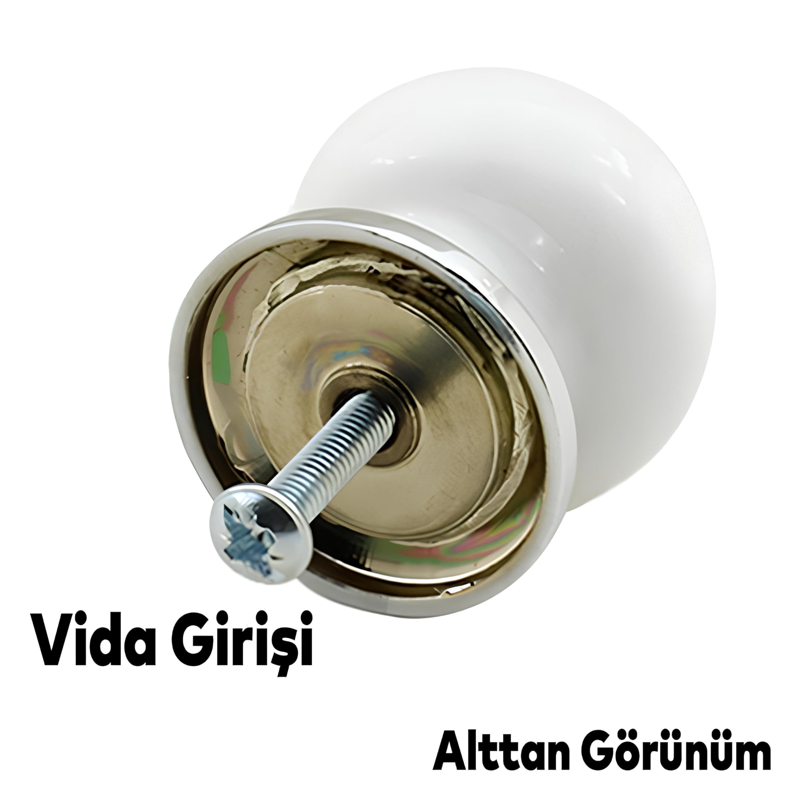 Badem10 Eymen Polimer Düğme Kulp Beyaz Krom Mobilya Mutfak Çekmece Dolap Kulpu Kulbu Kulpları 10 ADET