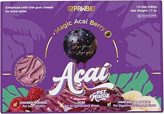 PawBio Probiotic Mousse- for Cats&Dogs Acai Goat Cheese, Gut Health Care, Reduce Shedding, Brighten Pet Coat, Digestive Support Snack, All, Nutritious Pet Food Supplement 12 Cups