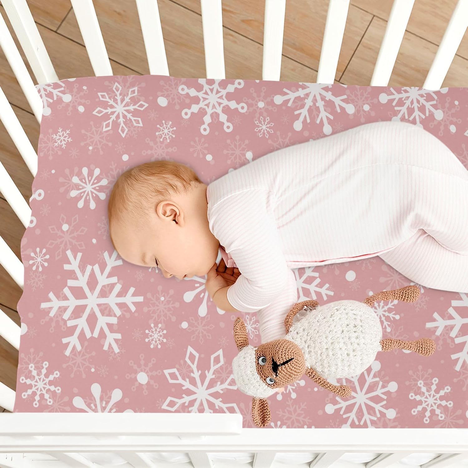 Christmas Snowflakes Fitted Crib Sheet for Boys Girls Baby Crib Sheet Crib Mattress Sheet Soft Baby Sheets for Pack N Play Mattress Pad,52 X 28 in