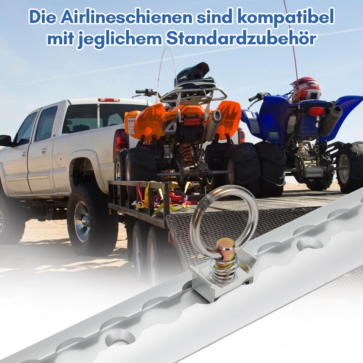 Fiqops Binario aereo 4 x 1 m, in alluminio, per binari di ancoraggio rotondi, forma semicircolare, set con 10 anelli di raccordo per binari aerei, 8 ferrovia aerea, per camion e camper