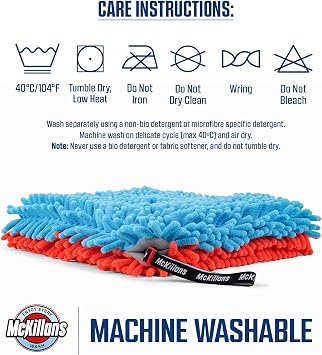 McKillans Dual-Color Car Wash Pad - Pack of 2 - Scratch Free -10x10 - Wrist Strap - Soft Chenille Microfiber Car Wash Sponge - Car Washing Washpad- Detailing, Car Cleaning Wash Rag (Pack of 2)