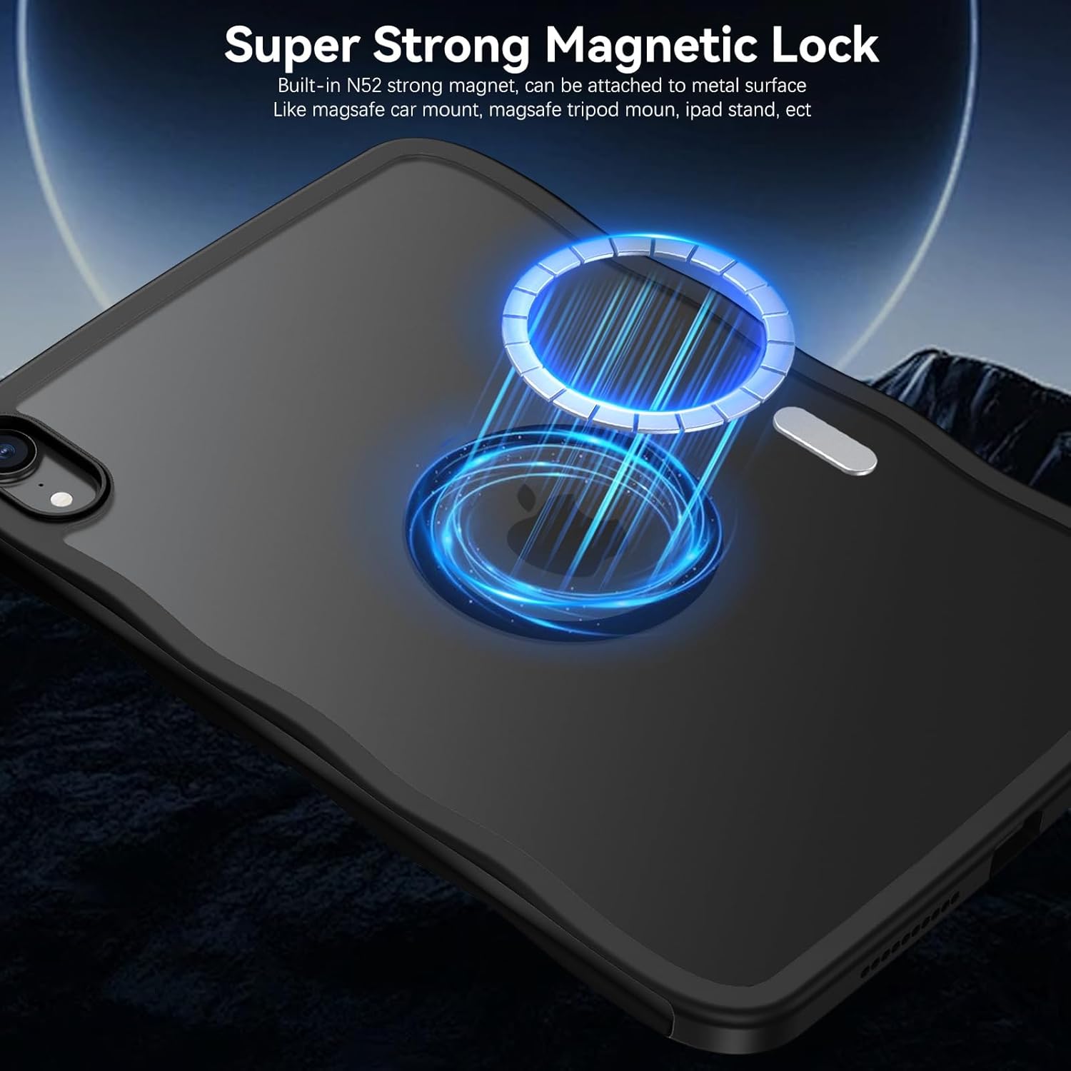 Magnetic Case for iPad Mini 7 A17 Pro 2024/iPad Mini 6 2021 8.3 Inch with Pencil Holder, Cute Wave Translucent Matte Slim Soft TPU Bumper Military Grade Protective Cover for iPad mini 7/Mini 6, Black