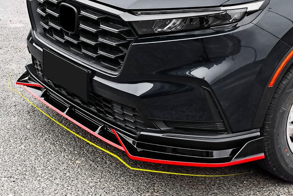 Car Accessories Compatible with Honda CRV 2023 2024 2025 2026 Oil Version Front Lip Spoiler Body Kit Spoiler Splitter Molding Cover Trim ABS 3PCS(Glossy Black Style+Red)