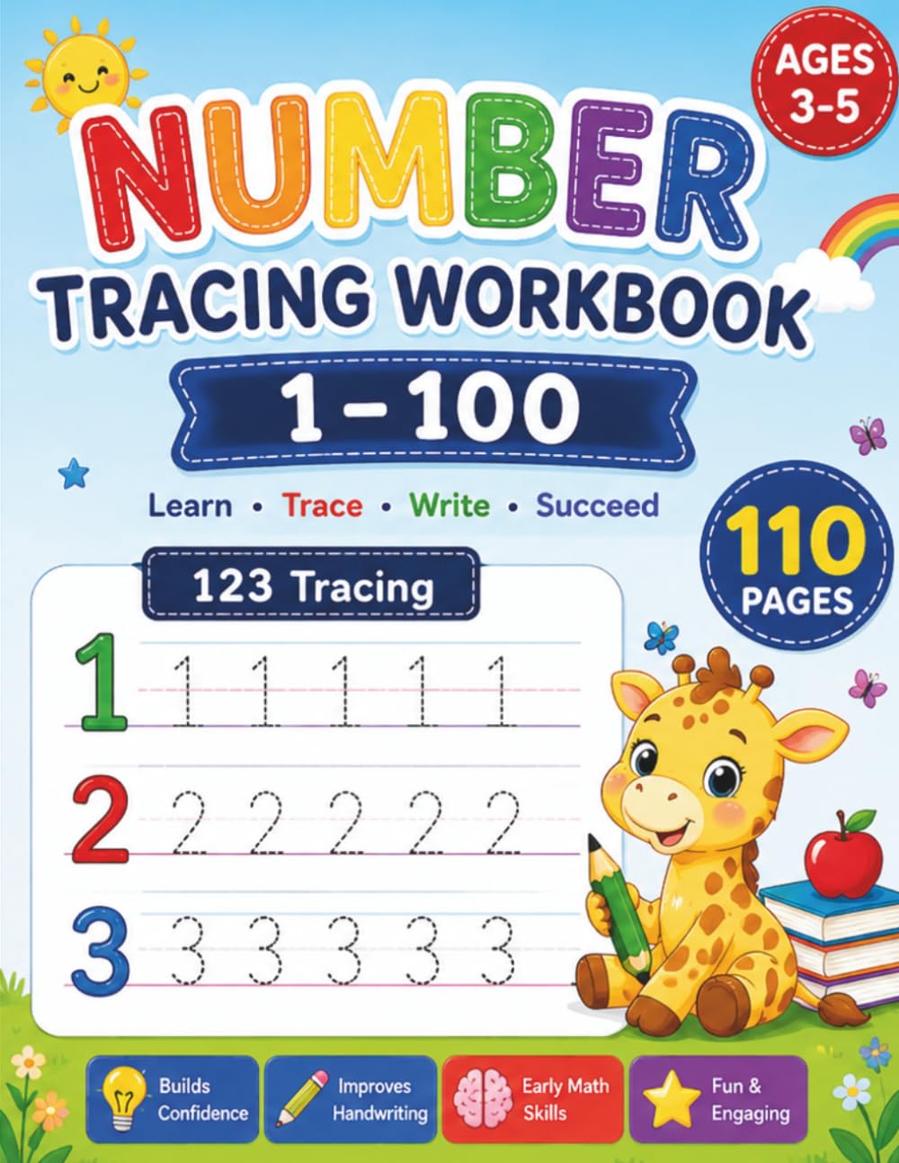 Number Tracing WorkBook 1–100: Number Practice Workbook To Learn The Numbers From 0 To 100 For Preschoolers & Kindergarten Kids Ages 3-5! (Tracing and Handwriting Workbooks for Children)
