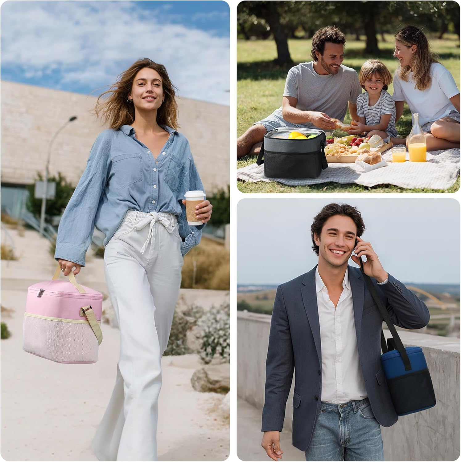 MIER Lunch Bag for Men Women Insulated Portable Lunch Box 12CAN Leakproof Cooler Bag with Shoulder Strap for Office Picnic School, Medium Black - Image 7