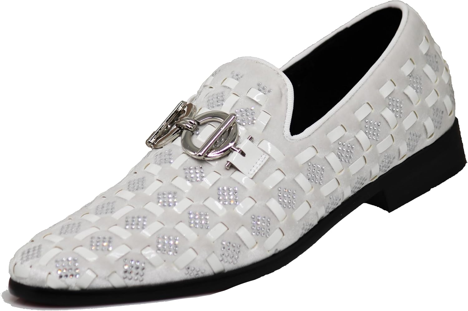 Enzo Romeo UTA Men’s Fashion Rhinestone Glitter Buckle Slip On Dress Shoes