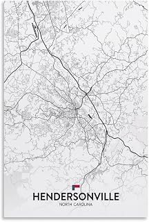 Black And White City Map Poster Hendersonville NC Canvas Art Poster And Wall Art Picture Print Modern Family Bedroom Decor Posters Unframe 12x18inch(30x45cm)