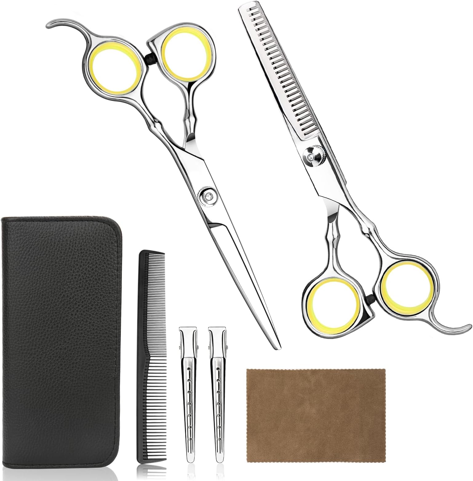 Hair Cutting Scissors Professional Home Haircutting Barber Salon Thinning Shears Kit with Comb and Case for Men/Women Yellow