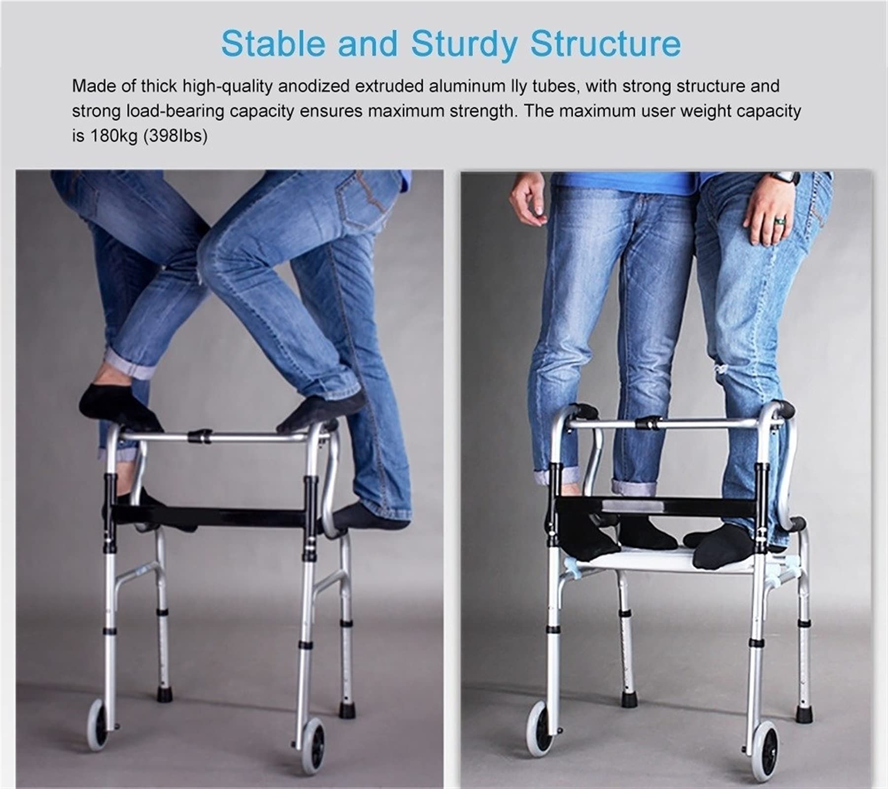 Andador Plegable y Ligero con Asiento, Ayuda portátil para Caminar para Personas Mayores o discapacitadas, Ideal para Interiores y Exteriores, Silla de baño y Ducha (con Ruedas) (sin Ruedas)
