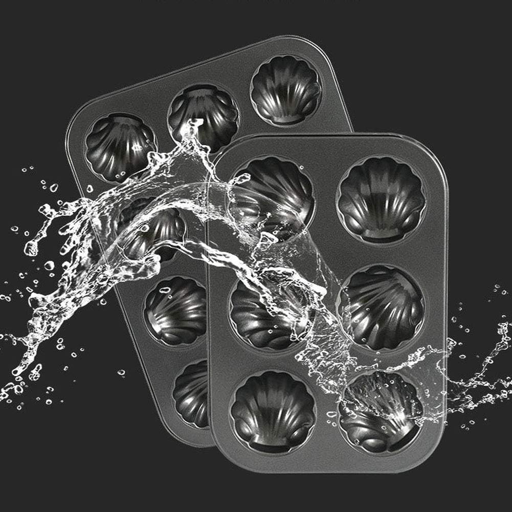 Madeleine- Pan 2 Pack, 12-Cavity Nonstick Shell-shaped Madeleine- Mold Cake Pan, Carbon Steel Baking Sheet Cookies Tray for Oven Baking, Even Heat Distribution, Dishwasher Safe