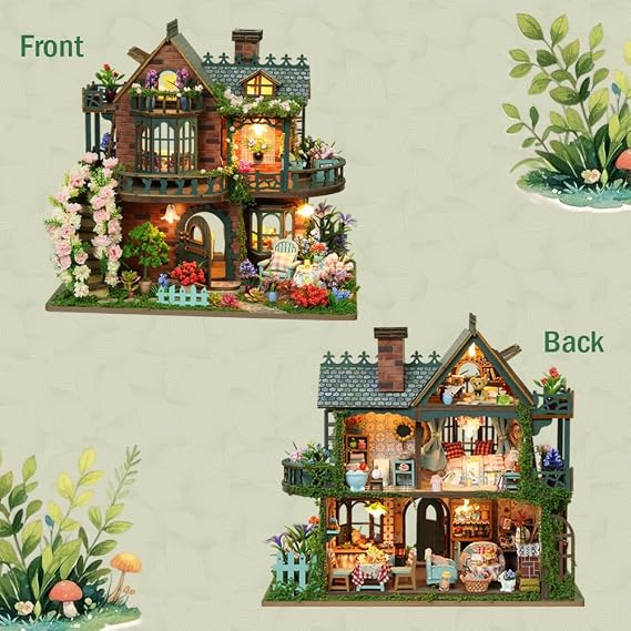 DIY Miniature Dollhouse Kit Forest Cottage Dollhouse Handcrafted Wooden Miniature House with LED Lights, for Adults Unique Gifts for Teens (Fairy Garden)